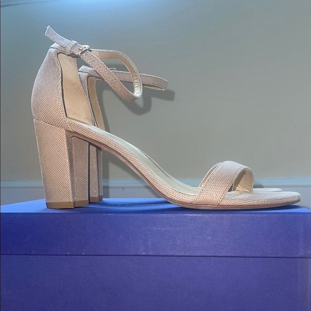 Stuart Weitzman NearlyNude Block Heel Sandal Size W9.5